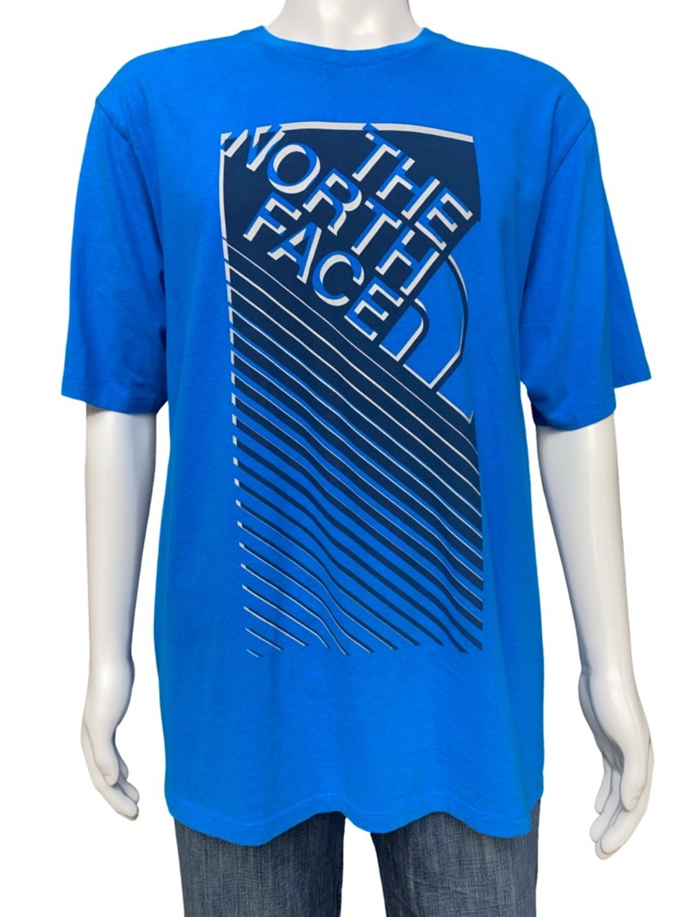 The North Face Men's XL Bright Blue Graphic Cotton Tee with Navy and White Logo